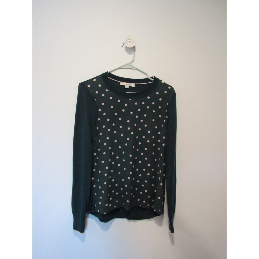 Boden Womens Merino Wool Mixed Media Polka Dot Sweater Green Pink Small K0060